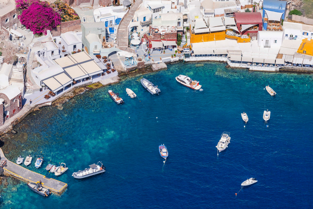 Photography by Gray Malin of Ammoudi Bay, Oia, Santorini