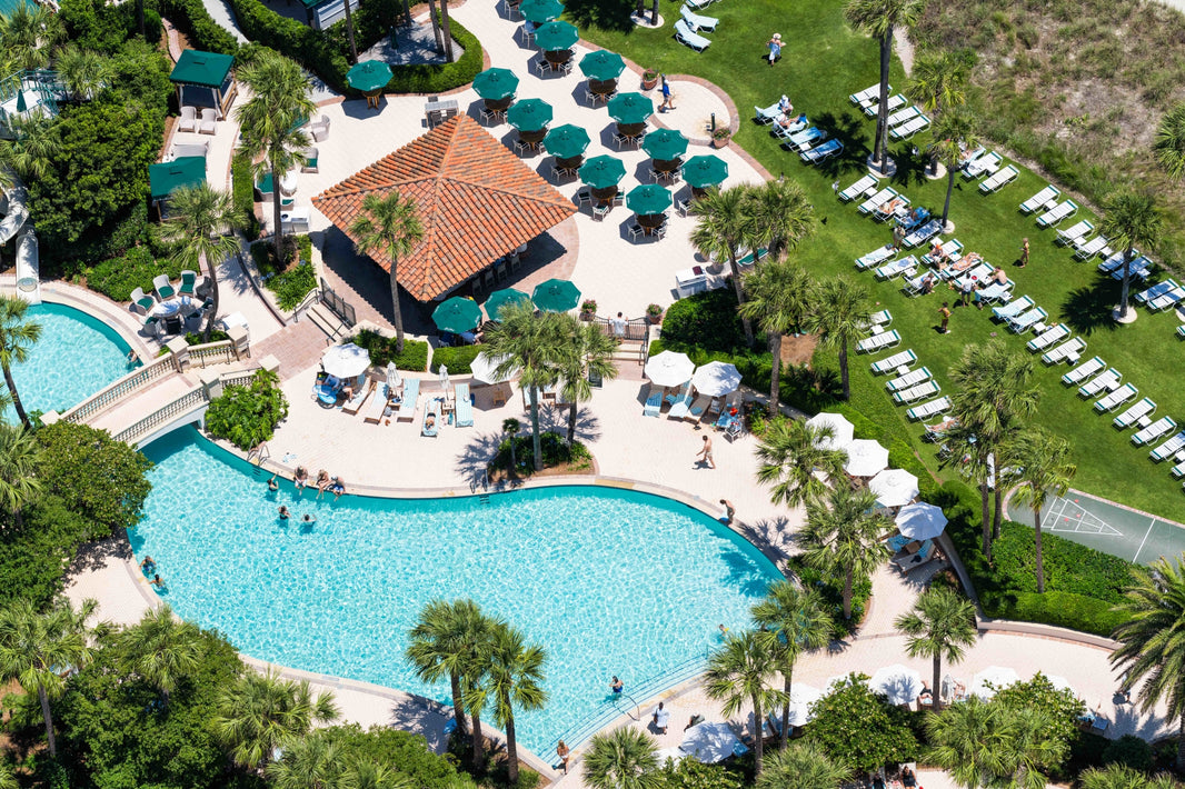 Photography by Gray Malin of Beach Club Bridge Pool, The Cloister Sea Island, Georgia