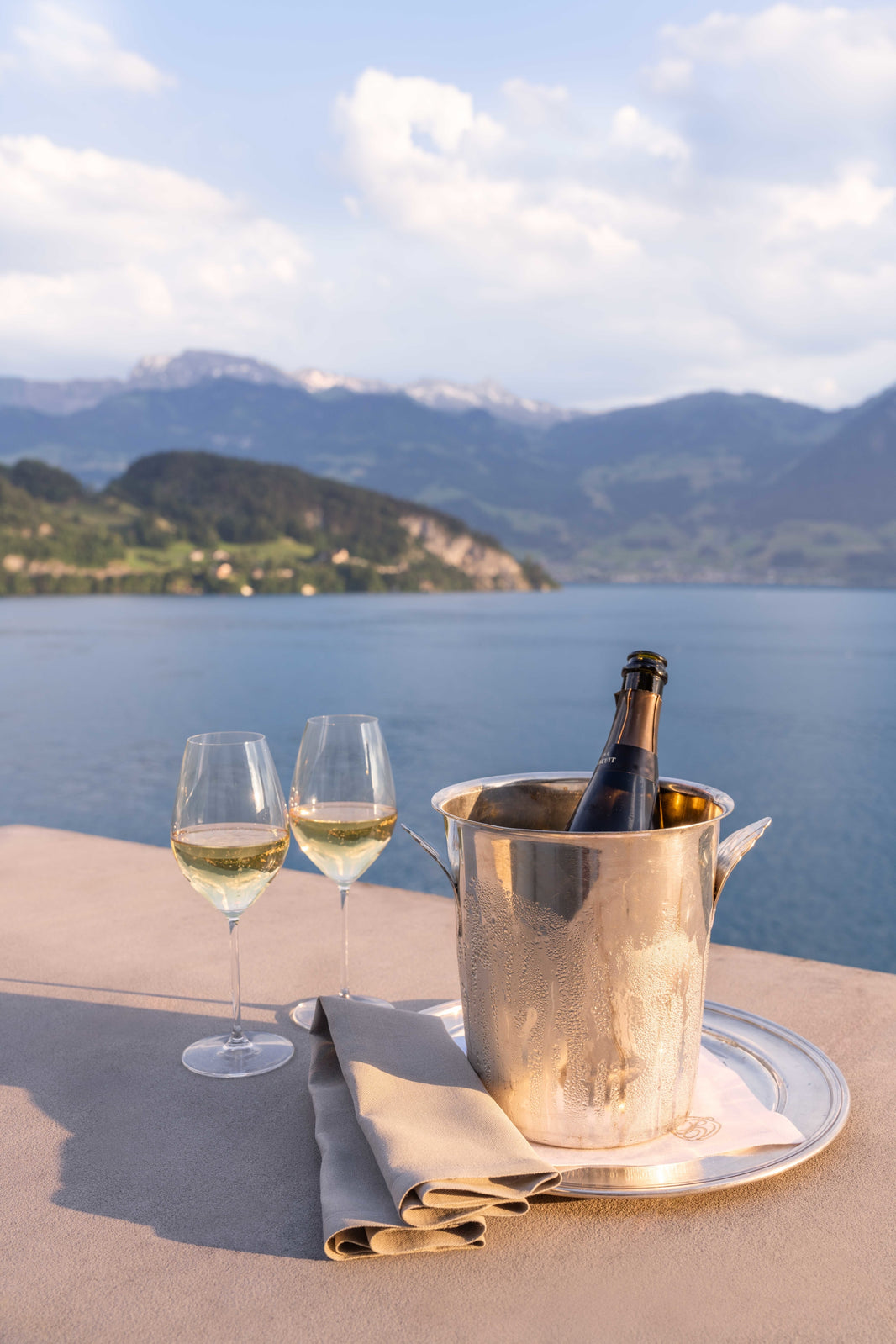 Photography by Gray Malin of Champagne for Two, Lake Como