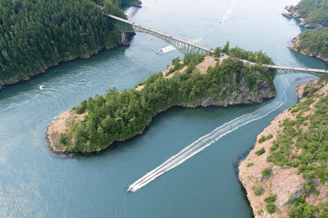 Photography by Gray Malin of Cruising Through Deception Pass, Puget Sound