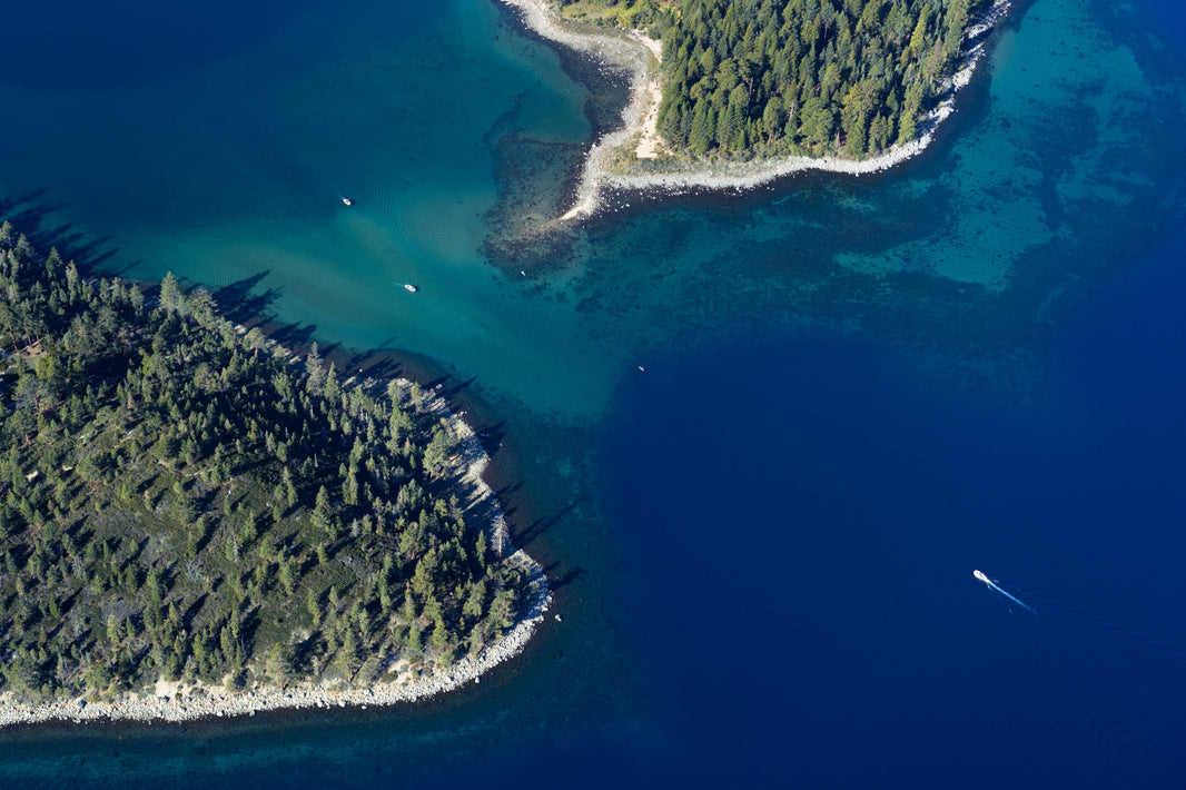 Photography by Gray Malin of Boating into Emerald Bay, Lake Tahoe