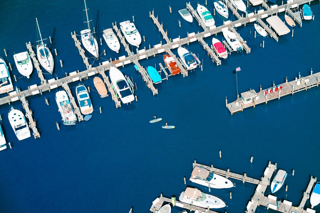 Photography by Gray Malin of Lake Macatawa Boats, Holland, Michigan