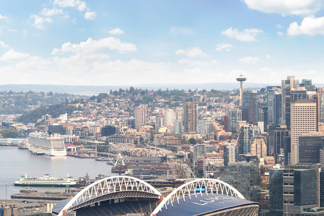 Photography by Gray Malin of Lumen Field, Space Needle, Seattle