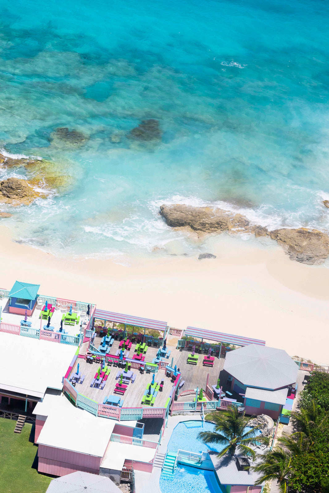 Photography by Gray Malin of Nippers Beach Bar & Grill, Vertical, Great Guana Cay, Abaco, Bahamas