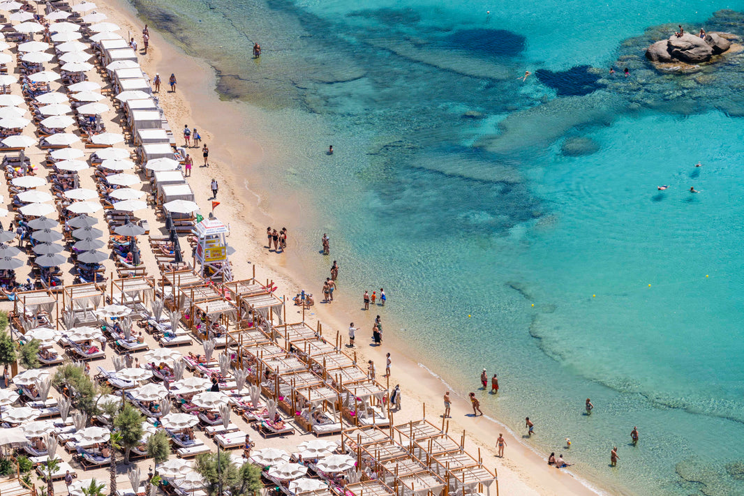 Photography by Gray Malin of Paraga Beach Day, Mykonos