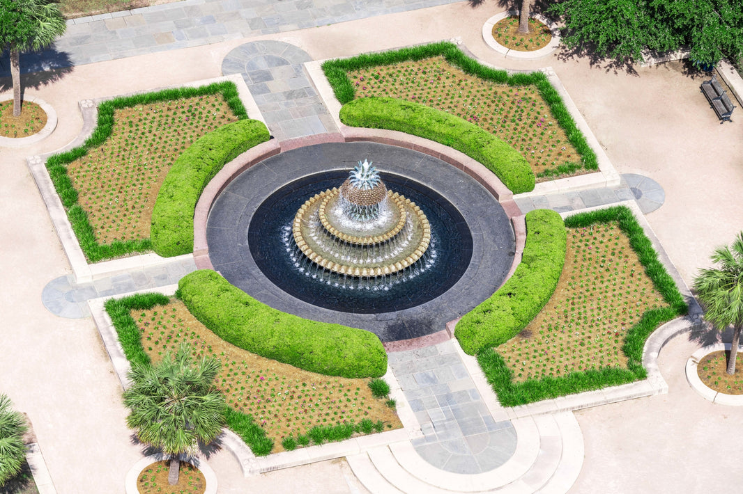 Photography by Gray Malin of Pineapple Fountain, Charleston, South Carolina