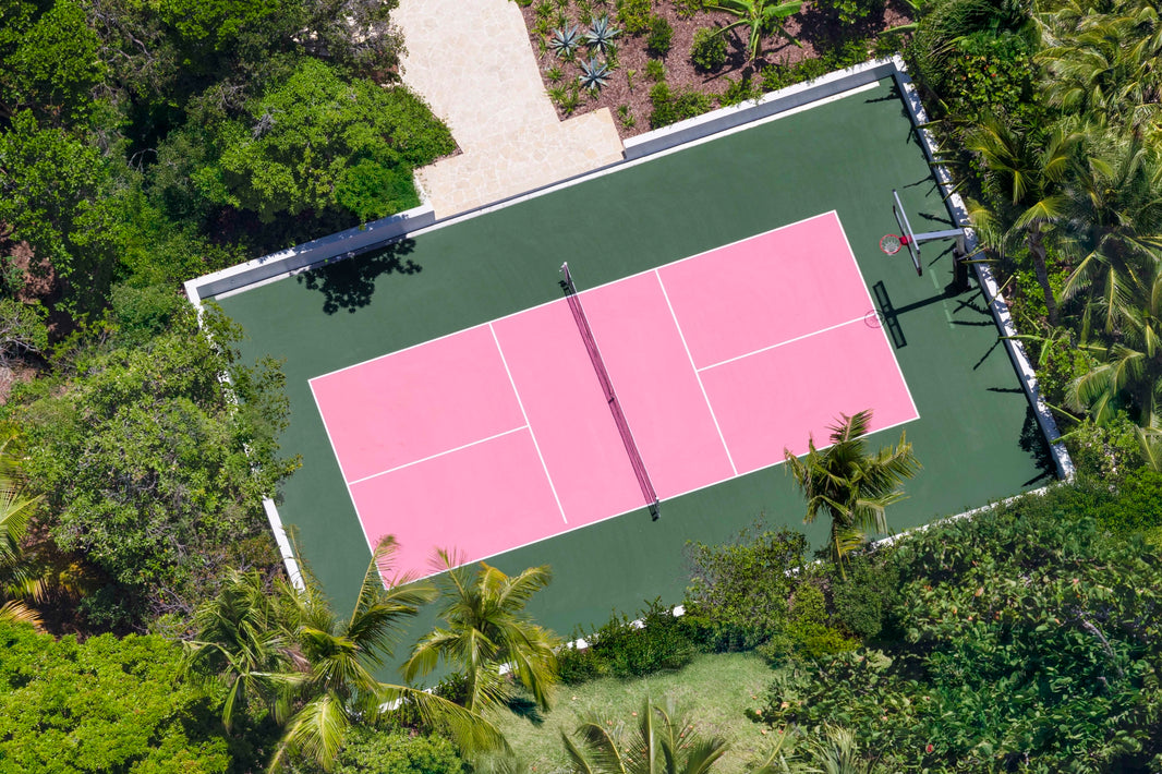 Photography by Gray Malin of Pink Pickleball Court, Buttonwood, Harbour Island, Bahamas