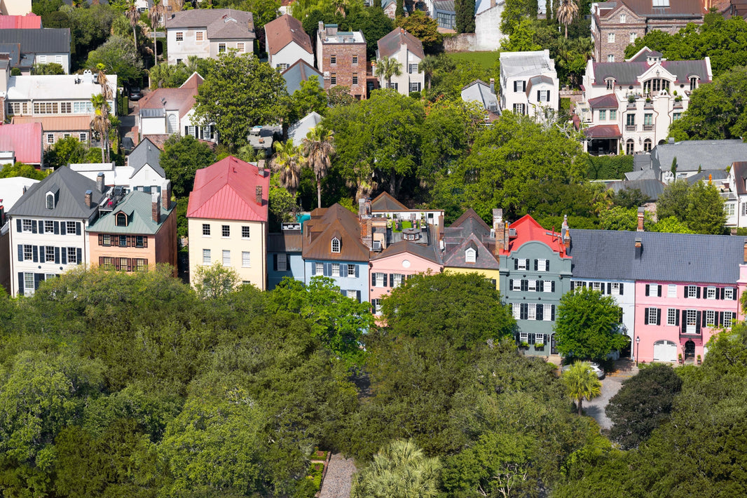 Photography by Gray Malin of Rainbow Row, Charleston, South Carolina
