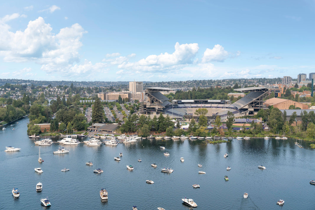 Photography by Gray Malin of Sailgating at Husky Stadium, Seattle