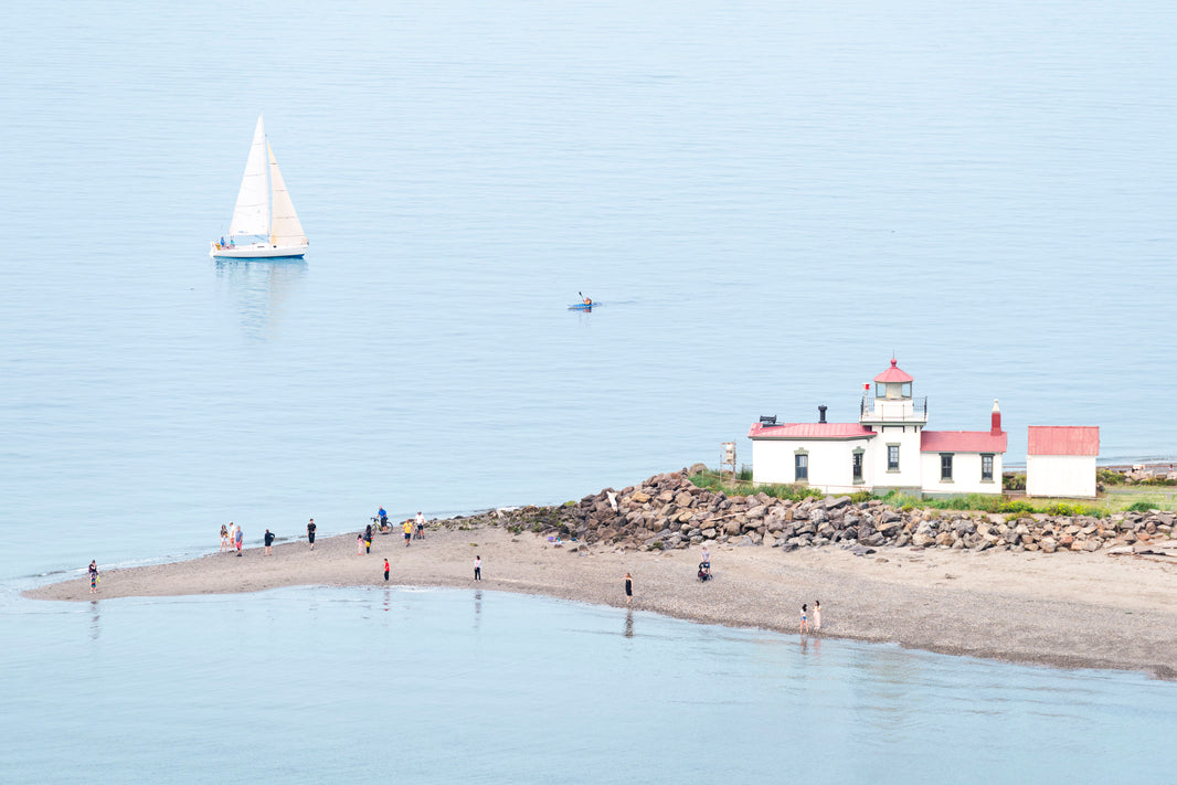 Photography by Gray Malin of Sailing by West Point Lighthouse, Seattle