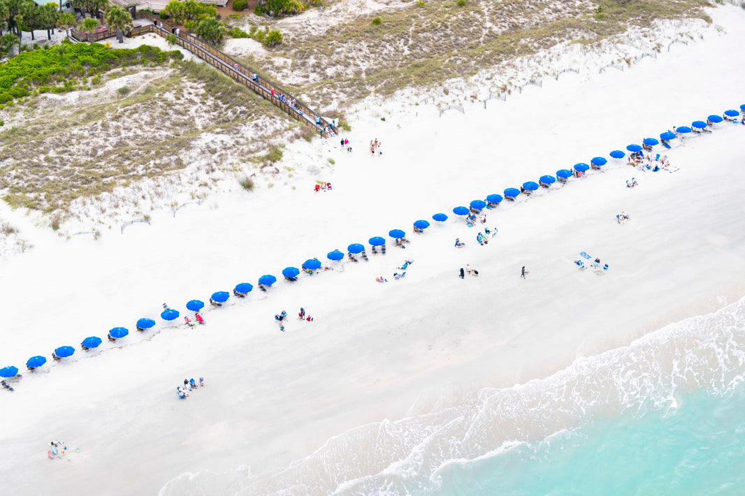 Photography by Gray Malin of Shipyard Beach Club Blue Umbrellas, Hilton Head, South Carolina