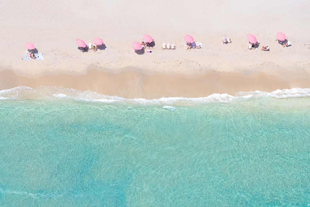 Photography by Gray Malin of The Colony Pink Umbrellas, Palm Beach, Florida