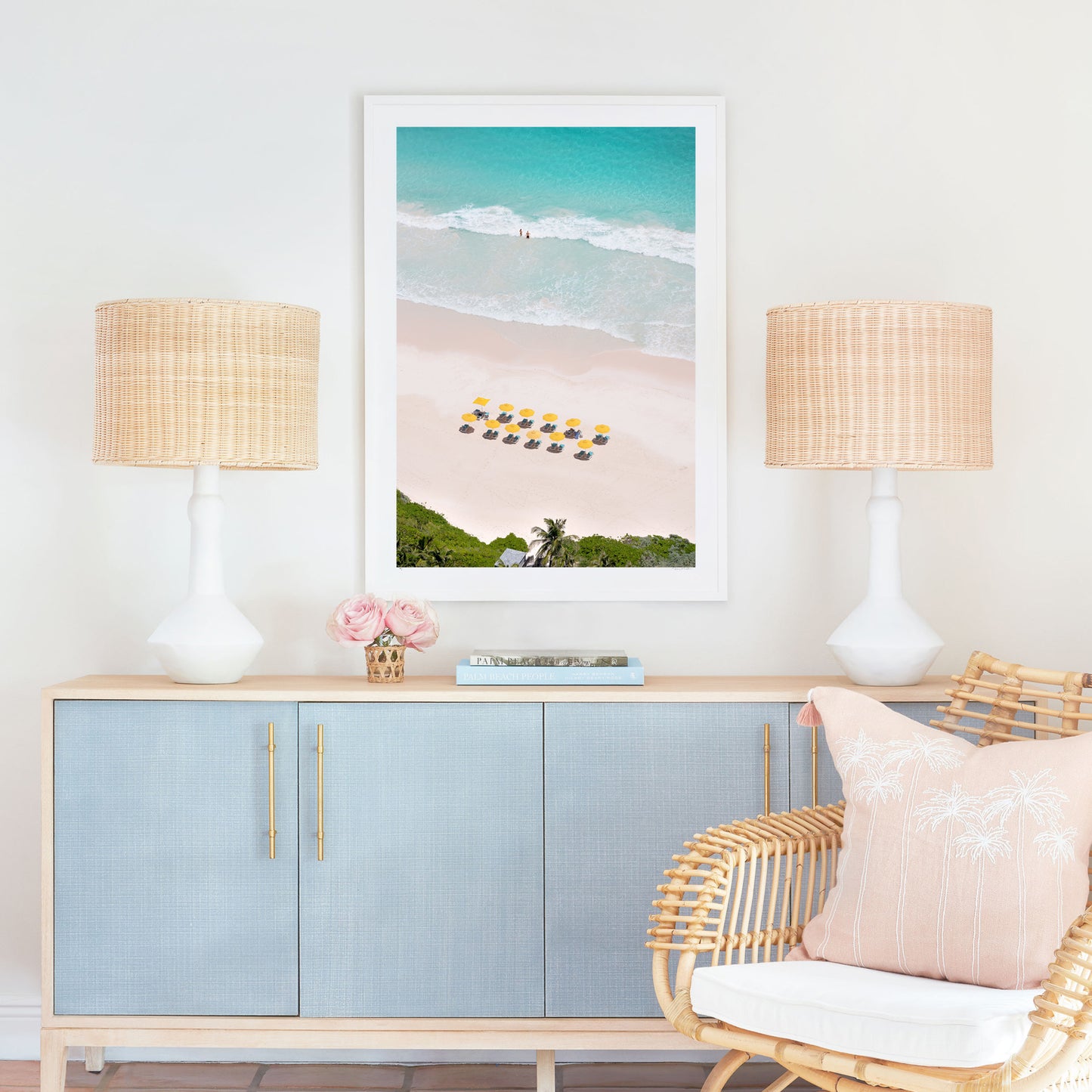 Yellow Umbrellas Vertical, Valentines Resort, Harbour Island, Bahamas