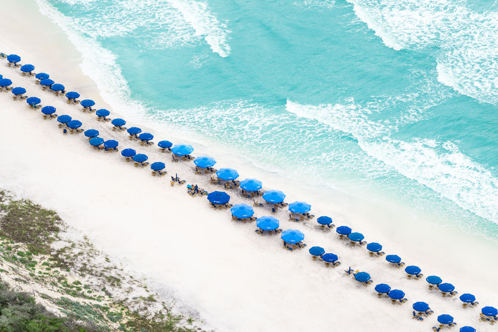 Photography by Gray Malin of Blue Umbrellas, Rosemary Beach, 30A Florida