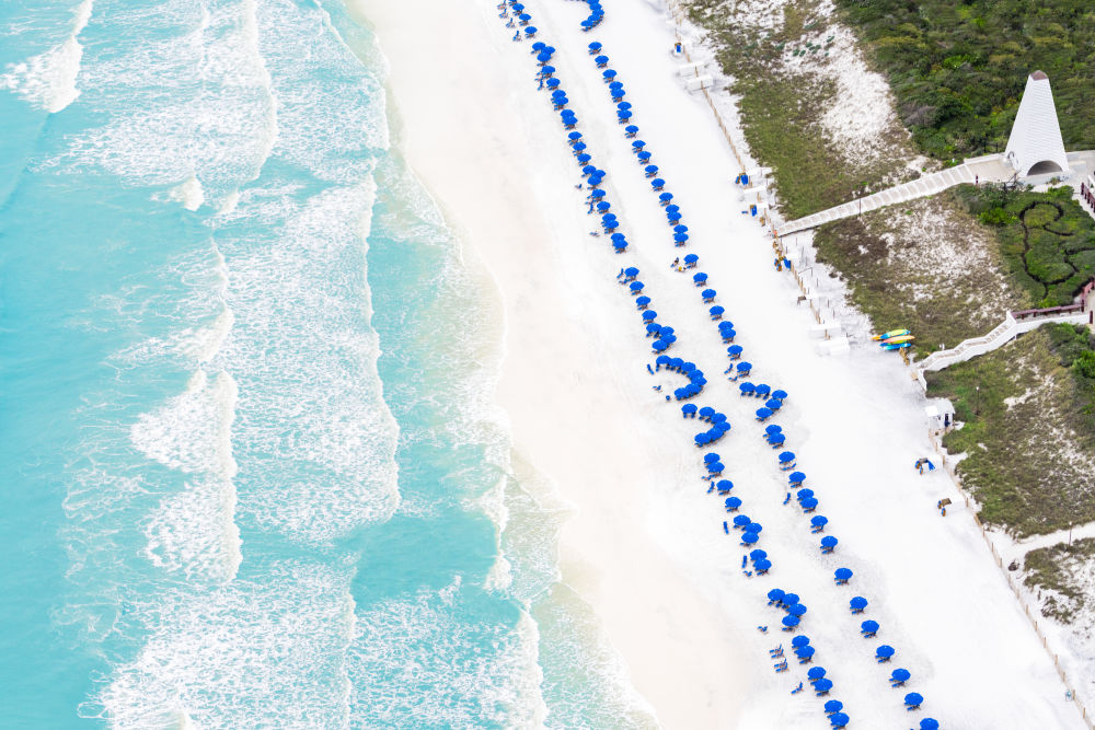 Photography by Gray Malin of Blue Umbrellas, Seaside Beach, 30A Florida