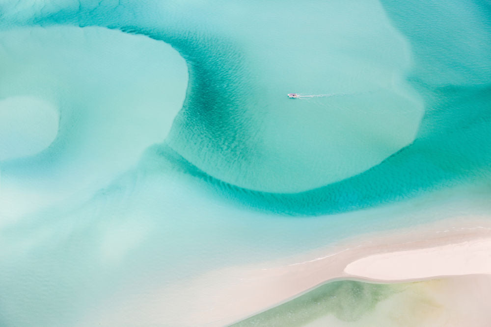 Photography by Gray Malin of Boat Ride, Whitehaven Beach