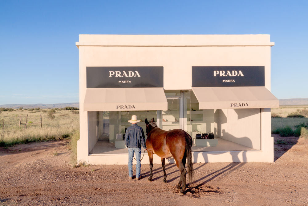 Photography by Gray Malin of Cowboy and Mule, Prada Marfa