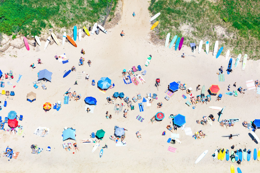 Photography by Gray Malin of Ditch Plains Beach Umbrellas, Montauk
