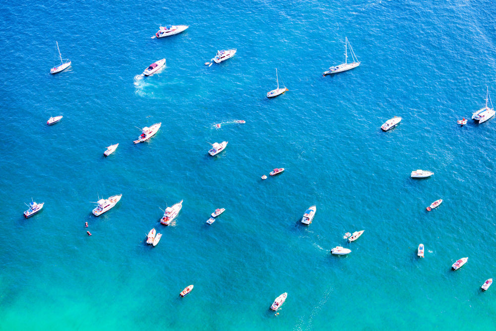 Photography by Gray Malin of Emerald Bay Boats, Laguna Beach
