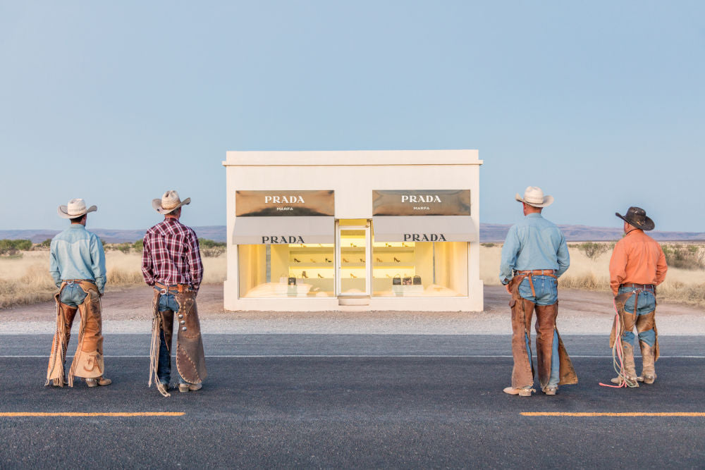 Photography by Gray Malin of Four Cowboys, Prada Marfa