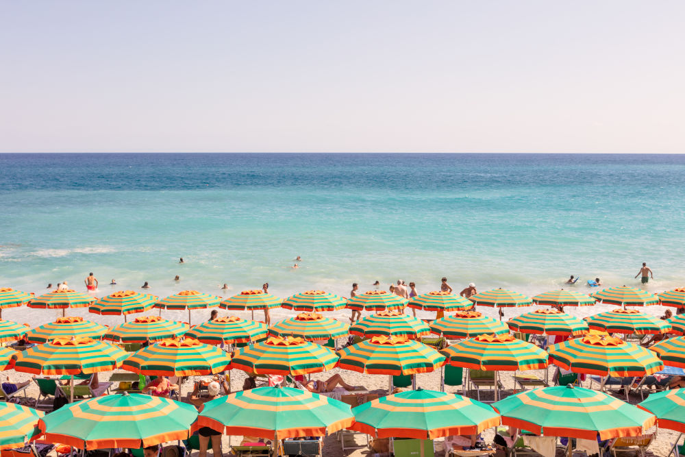 Green and Orange Umbrellas, Cinque Terre