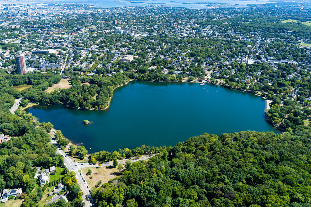 Photography by Gray Malin of Jamaica Pond, Boston