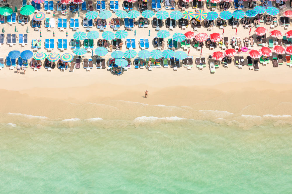 Photography by Gray Malin of Kamala Beach Umbrellas, Thailand
