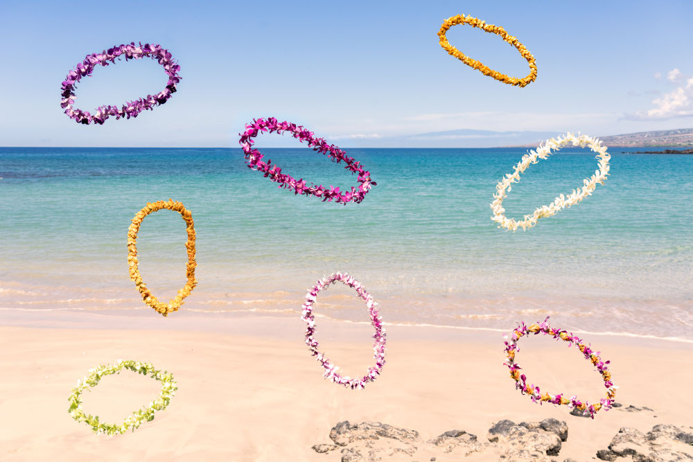 Photography by Gray Malin of Leis on the Beach, Mauna Kea