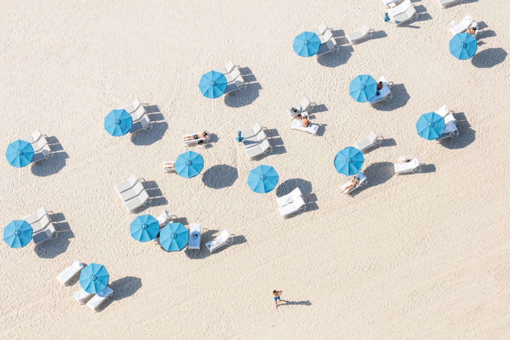 Photography by Gray Malin of Miami Blue Umbrellas