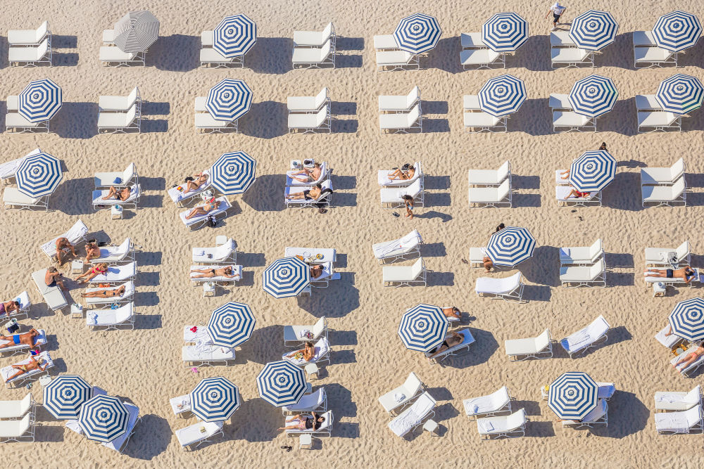 Photography by Gray Malin of Navy Striped Umbrellas, Miami