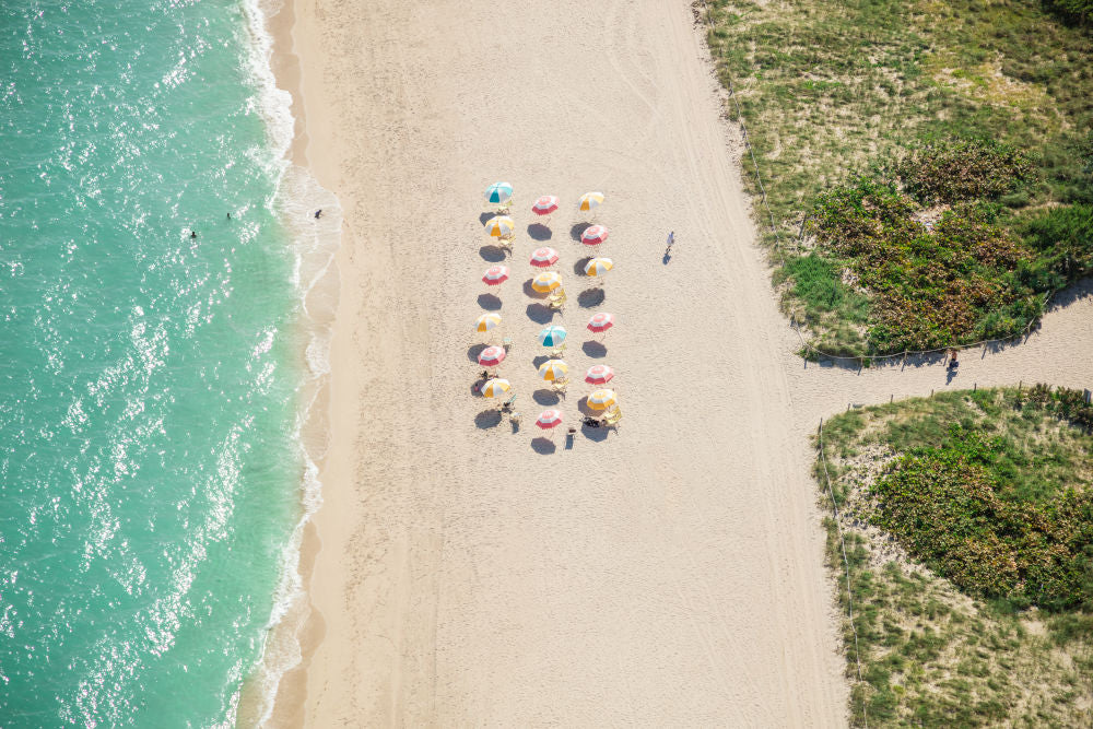Photography by Gray Malin of Pastel Beach Umbrellas