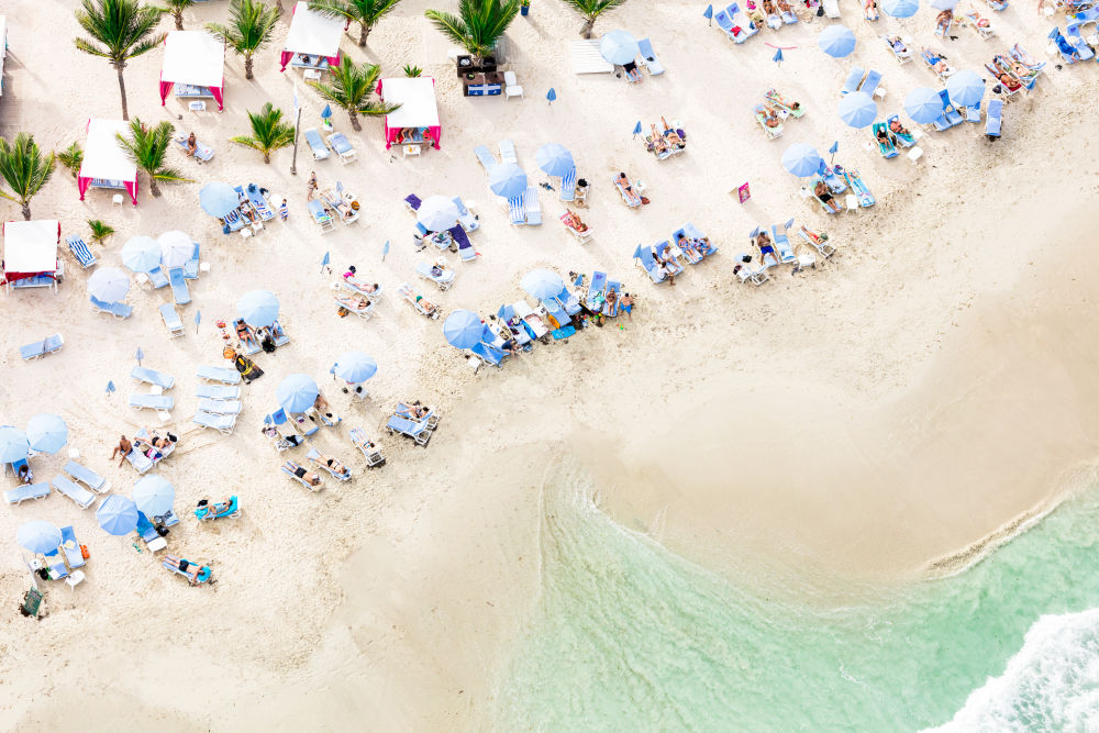 Photography by Gray Malin of Pastel Blue Beach Club, St. Maarten
