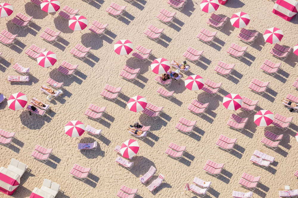 Photography by Gray Malin of Pink and White Beach Club