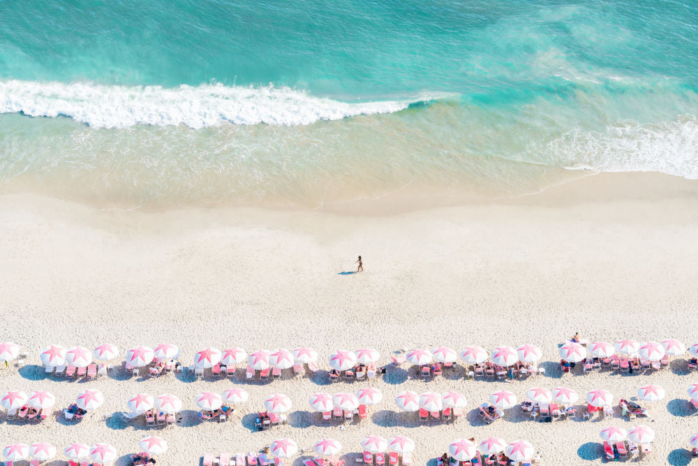 Photography by Gray Malin of Pink and White Umbrellas, Cape May, New Jersey