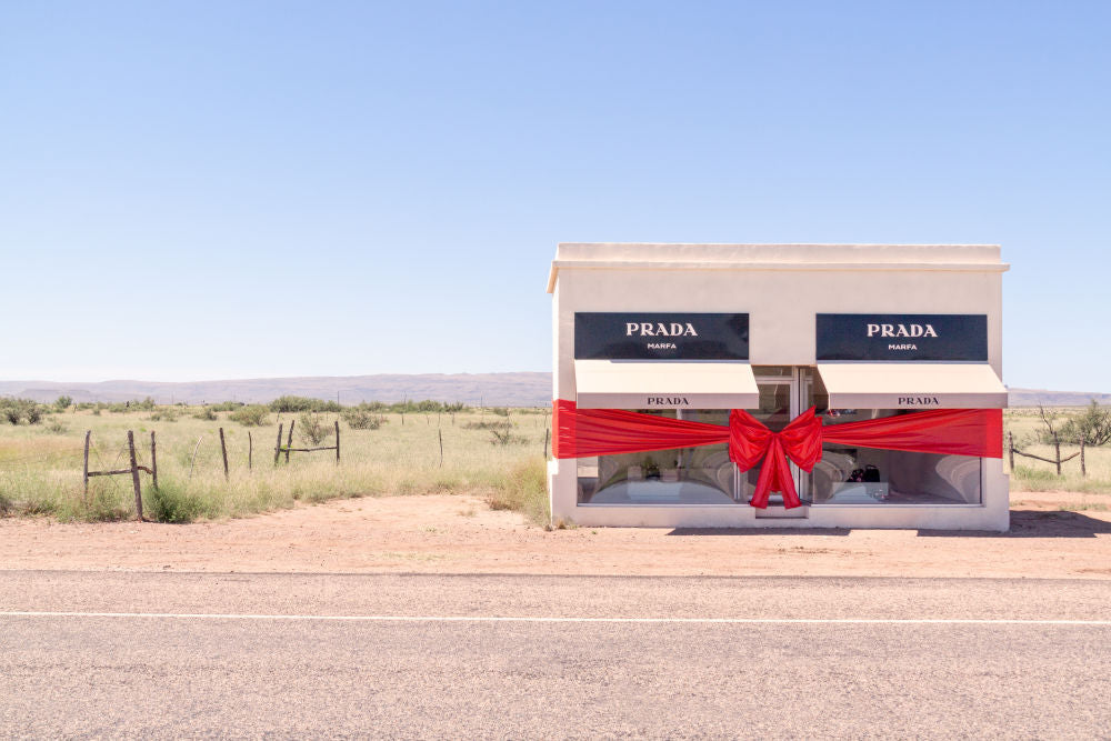 Photography by Gray Malin of Red Bow, Prada Marfa
