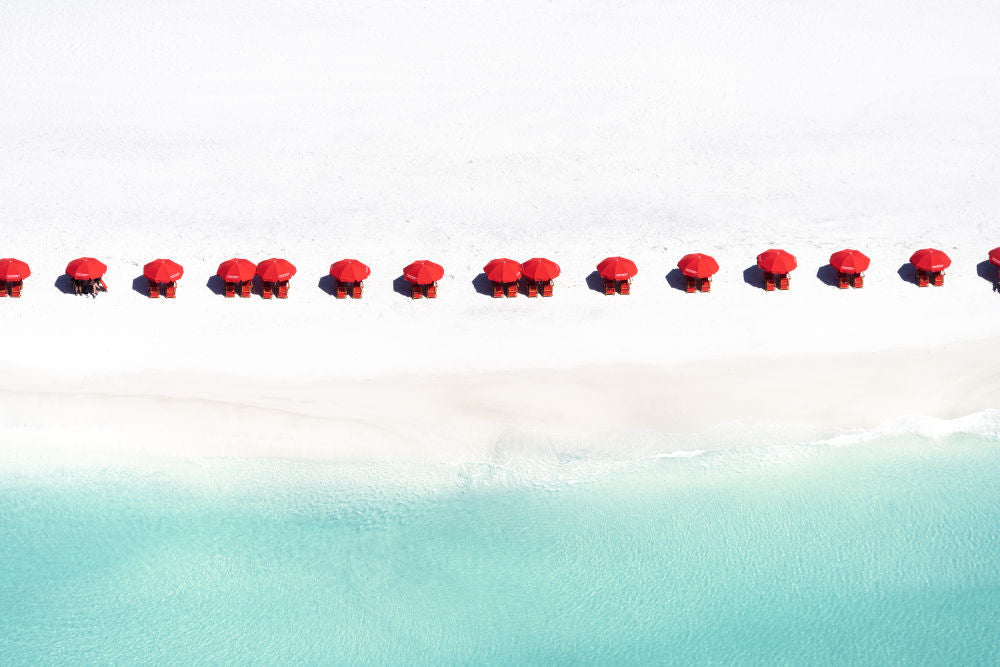 Photography by Gray Malin of Red Umbrellas, Seagrove Beach, 30A Florida