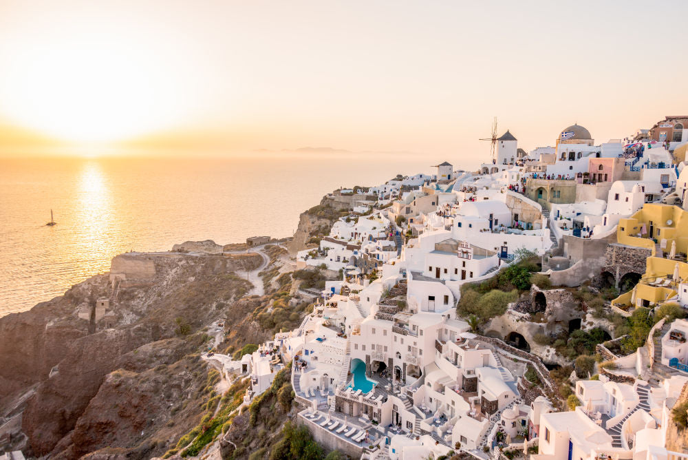 Photography by Gray Malin of Santorini Sunset, Greece