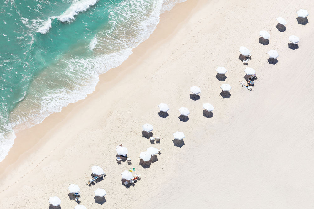Photography by Gray Malin of Southampton White Umbrellas