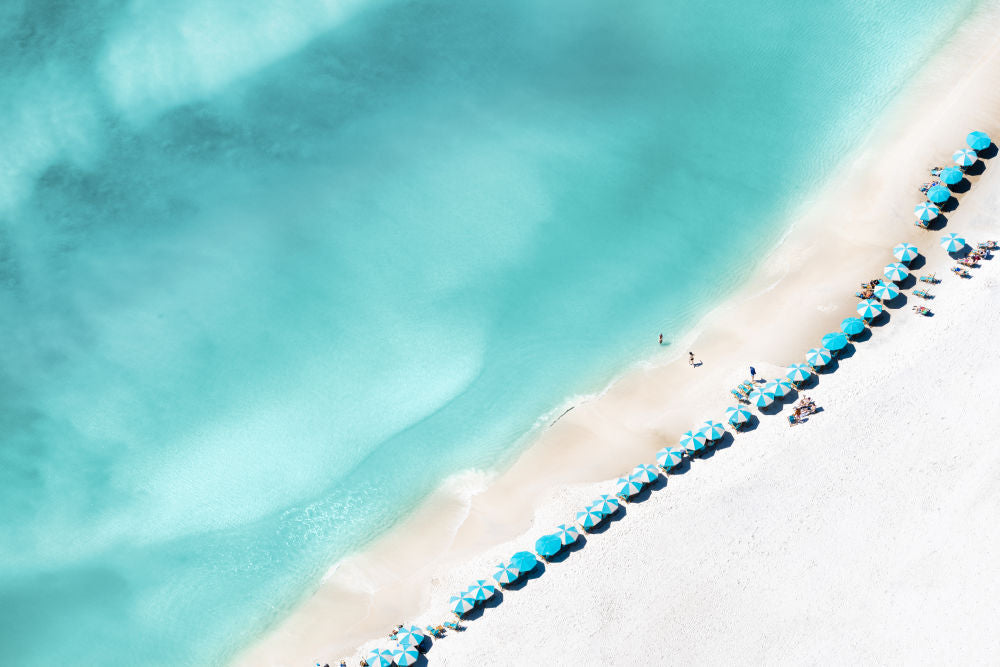 Photography by Gray Malin of Teal Umbrellas, Rosemary Beach, 30A Florida