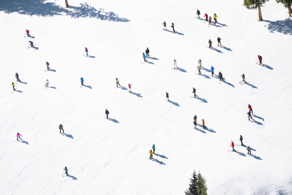Photography by Gray Malin of Top of Vail Mountain Skiers