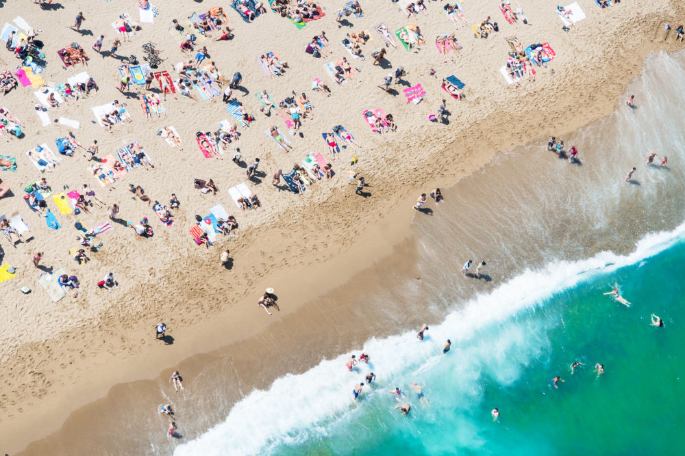 Photography by Gray Malin of Barcelona Beach Diagonal
