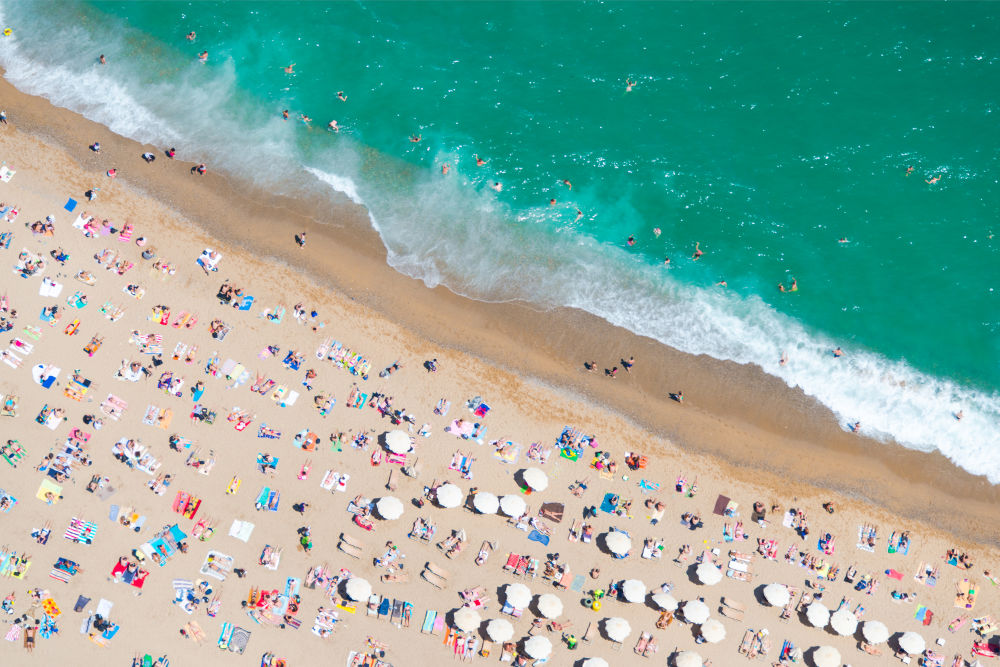 Photography by Gray Malin of Barceloneta Beach, Barcelona