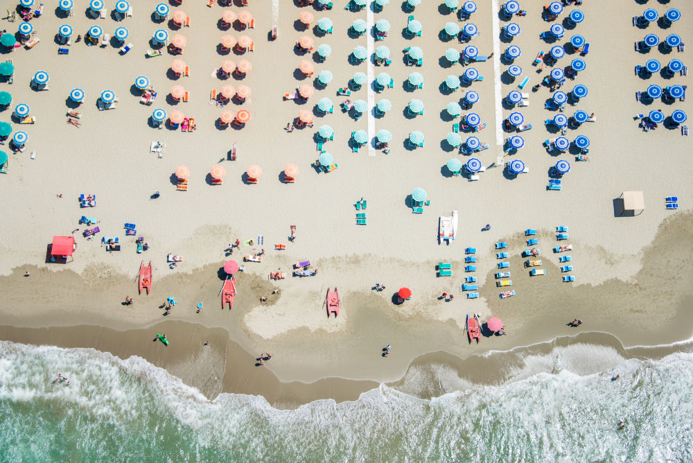 Photography by Gray Malin of Multicolor Umbrellas, Tuscany