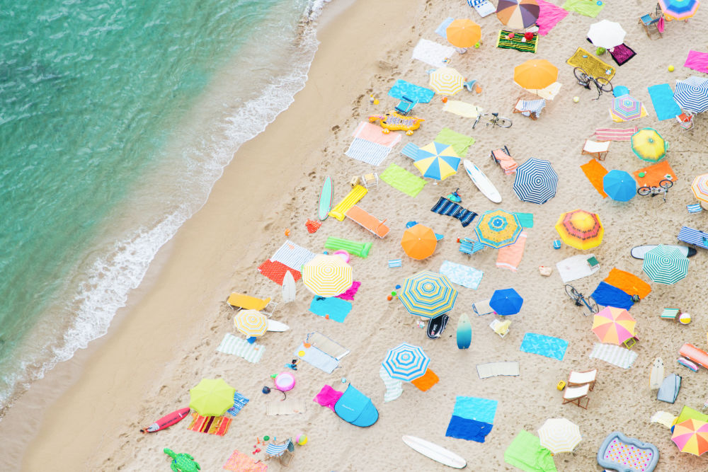 Photography by Gray Malin of Neon Umbrellas, Barcelona
