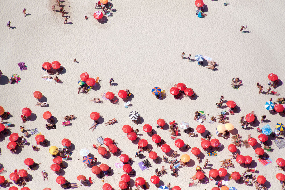 Photography by Gray Malin of Rio de Janeiro Red Umbrellas