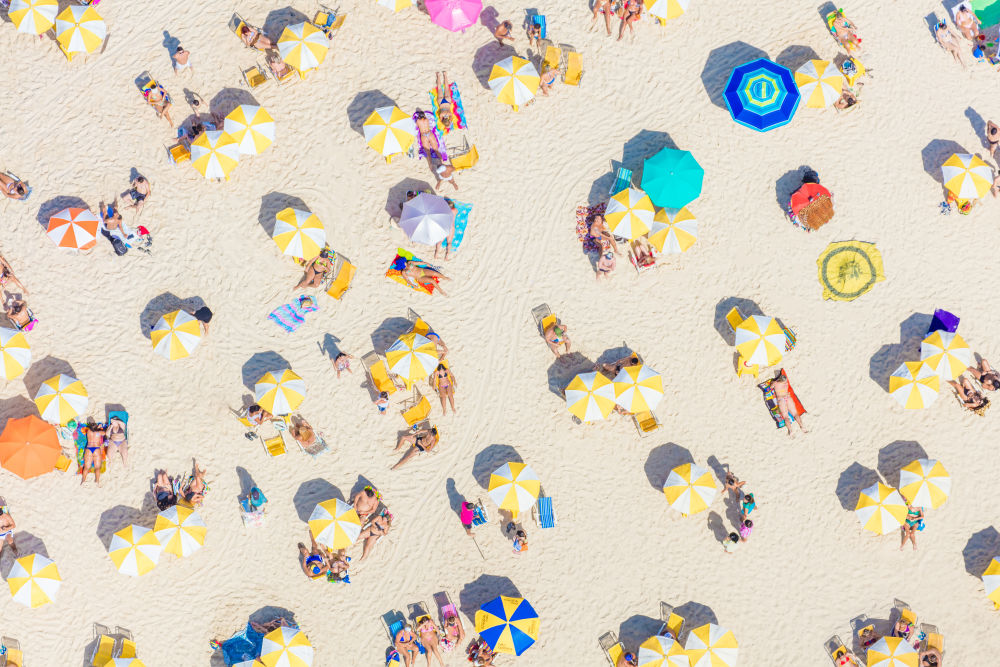 Photography by Gray Malin of Rio Yellow Umbrellas Horizontal