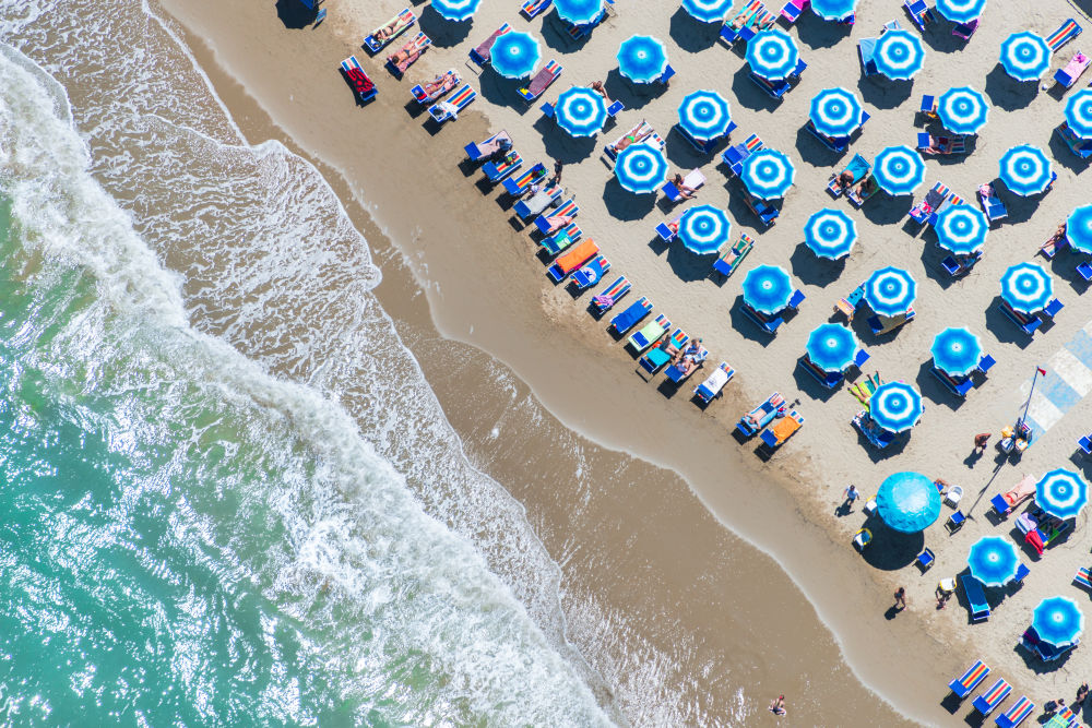 Photography by Gray Malin of Rivazzurra Blue Umbrellas