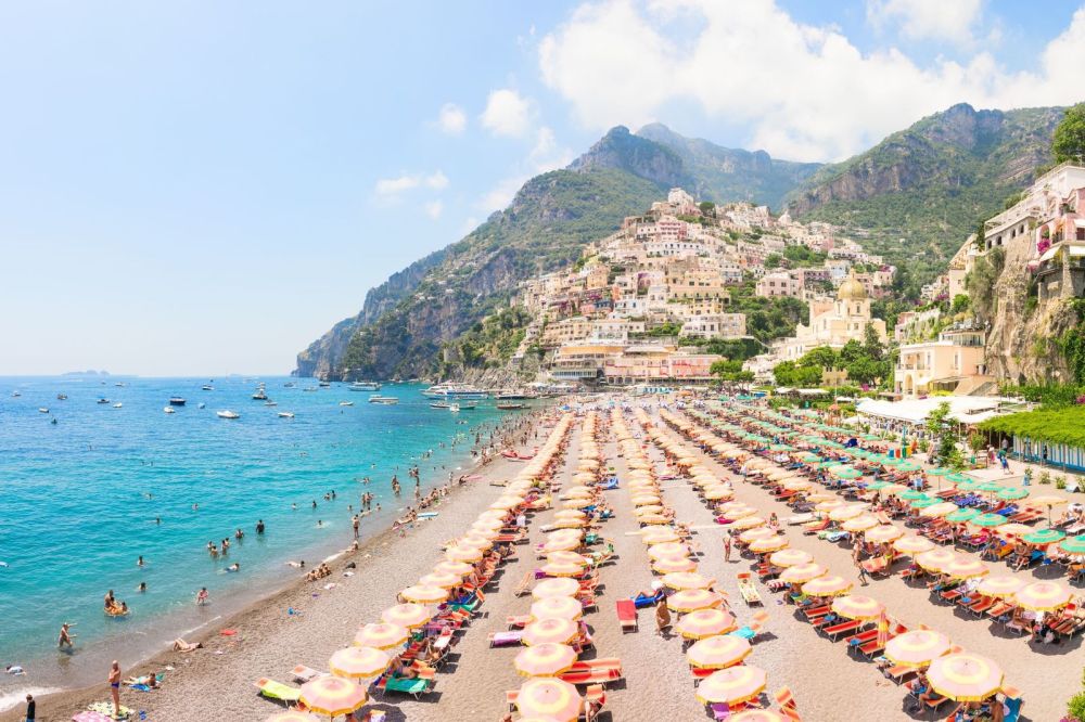 Photography by Gray Malin of Positano Orange Umbrellas Vista