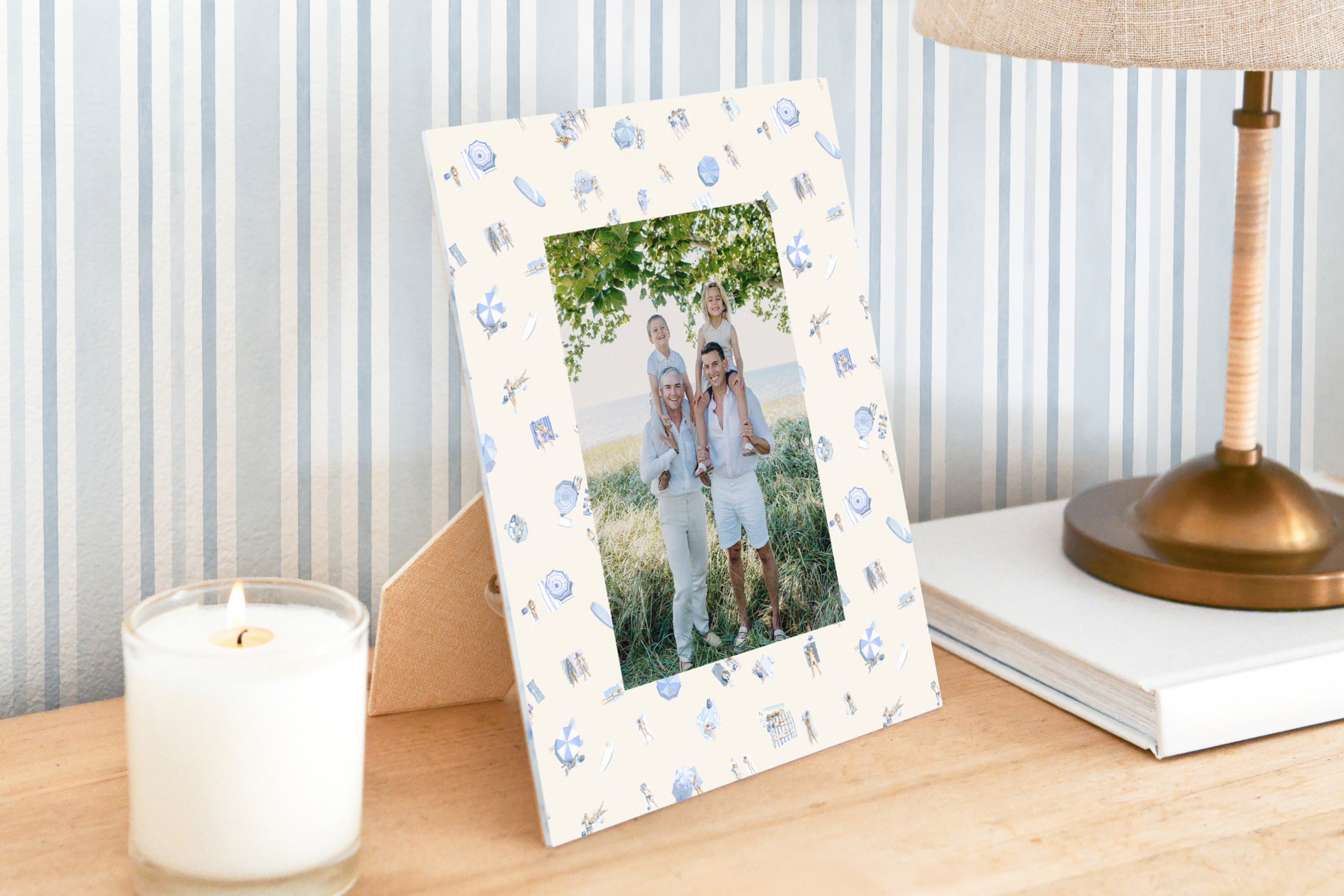 The Beach Toile Vertical Picture Frame - Indigo Blue