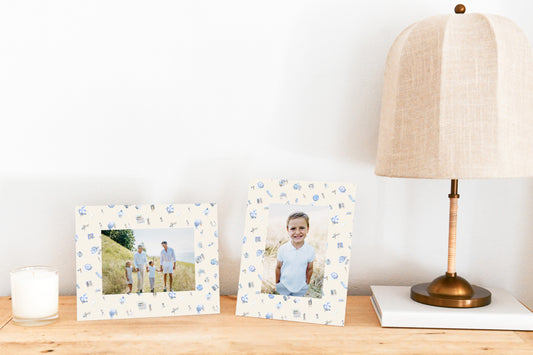 The Beach Toile Vertical Picture Frame - Indigo Blue
